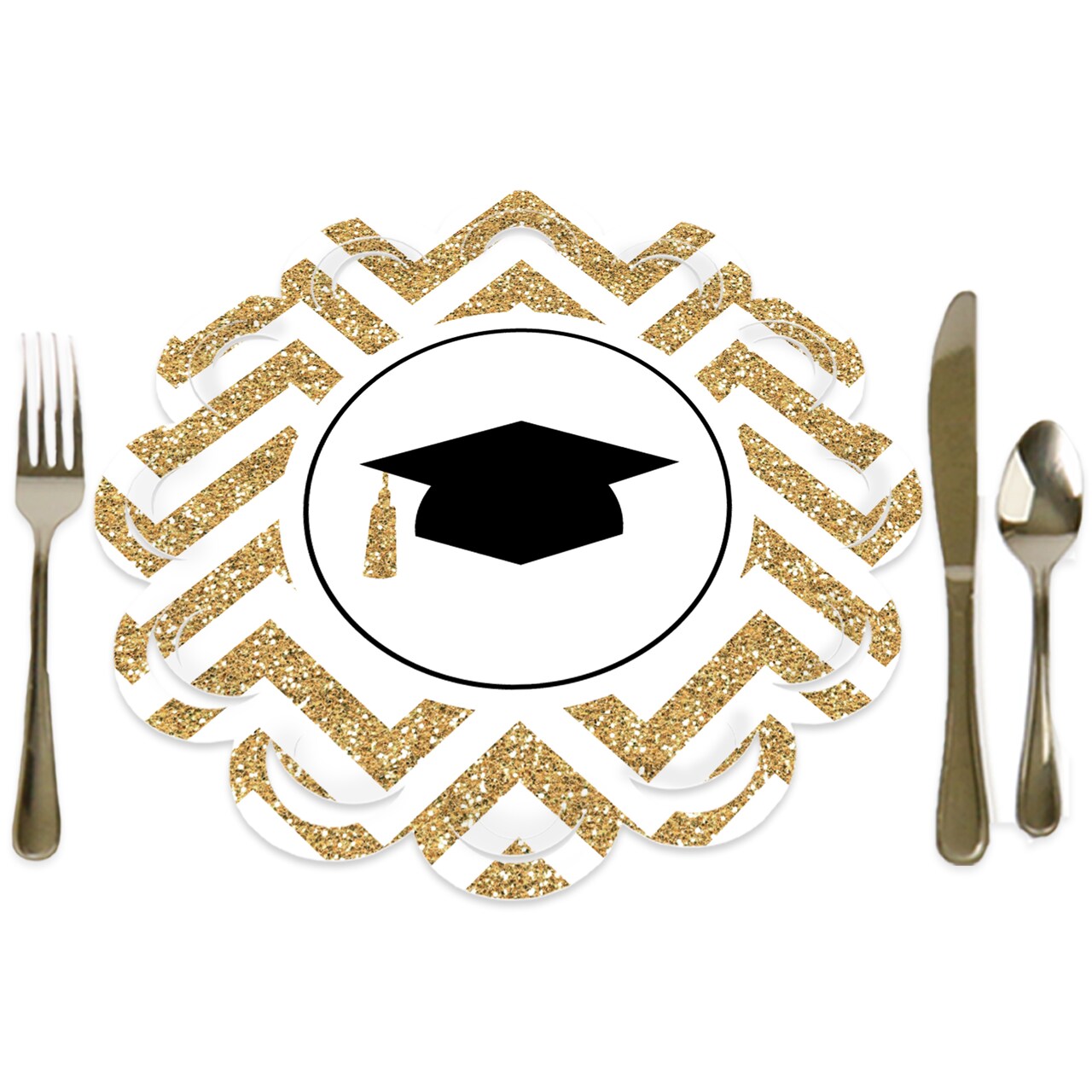 Big Dot of Happiness Tassel Worth The Hassle - Gold - Graduation Party Round Table Decorations - Paper Chargers - Place Setting For 12